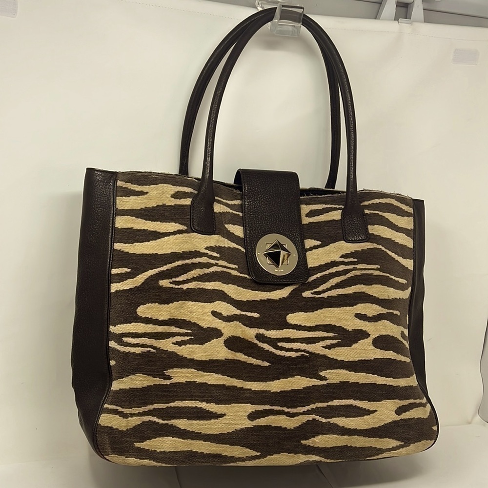 Kate Spade Rare Chenille Fabric Leather Shoulder Tote Bag